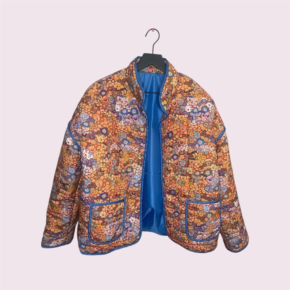 Cropped Floral Puffer Javcket